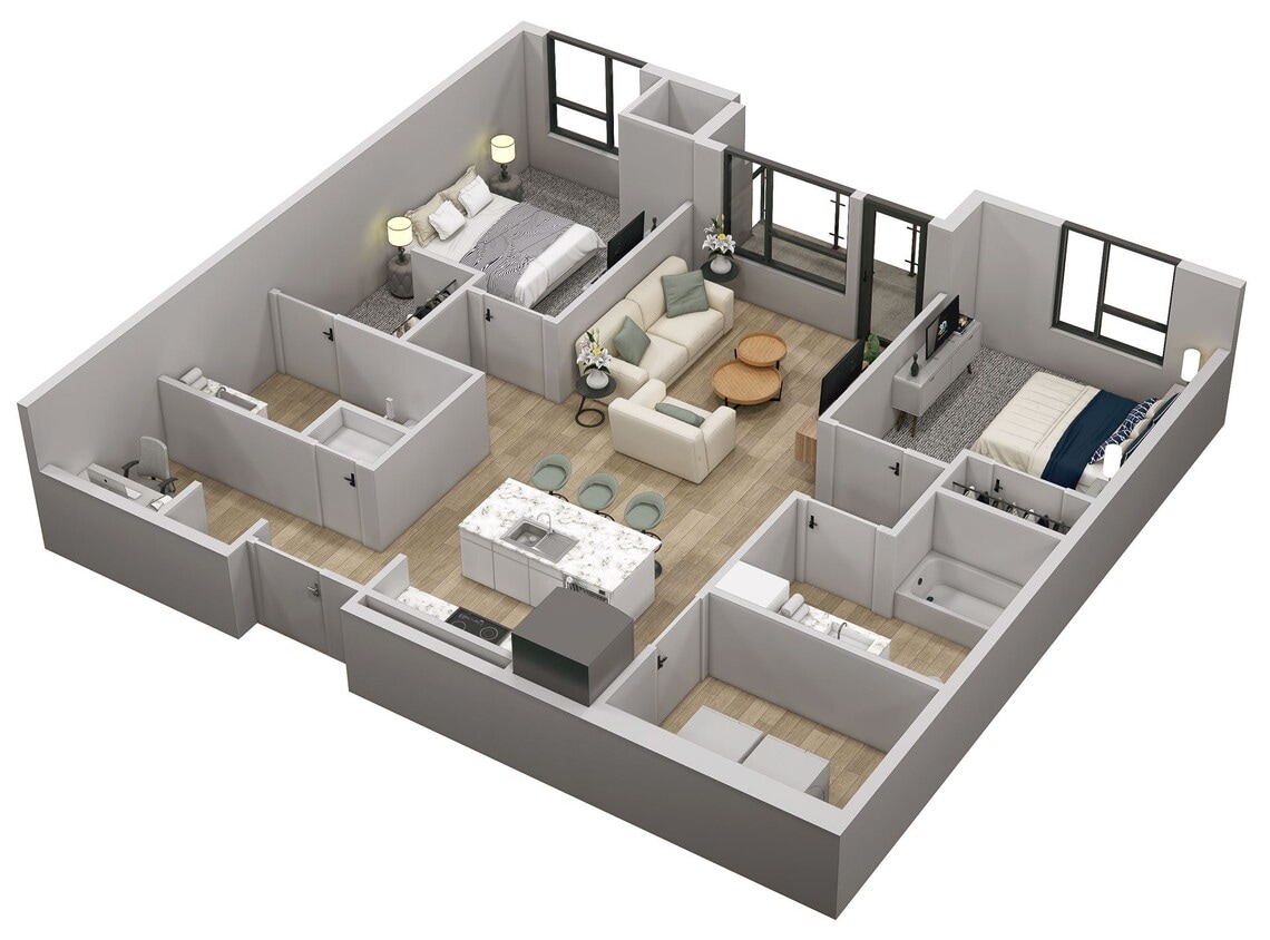 2 Bedroom 2 Bathroom Floorplan - 2 Bed 2 Bath Apartment (C2)