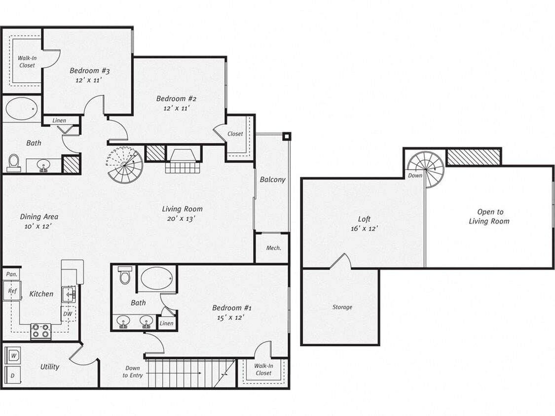 Floor Plan - 3 Bed/2 Bath Loft-C1L