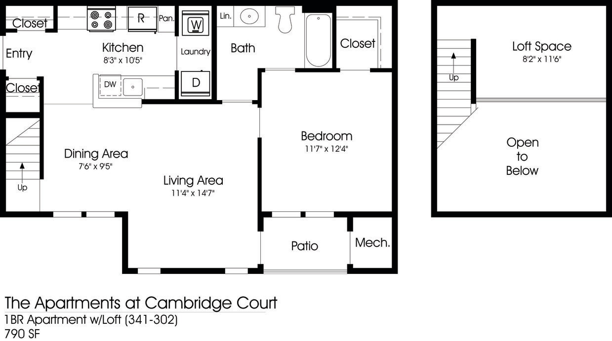 Floor Plan - 1BR 1BA Loft (790sf)