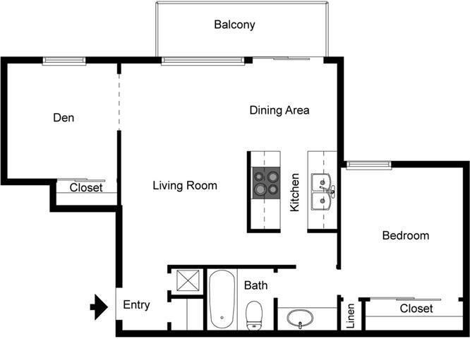 Floor Plan - 1 Bedroom 1 Bath Den