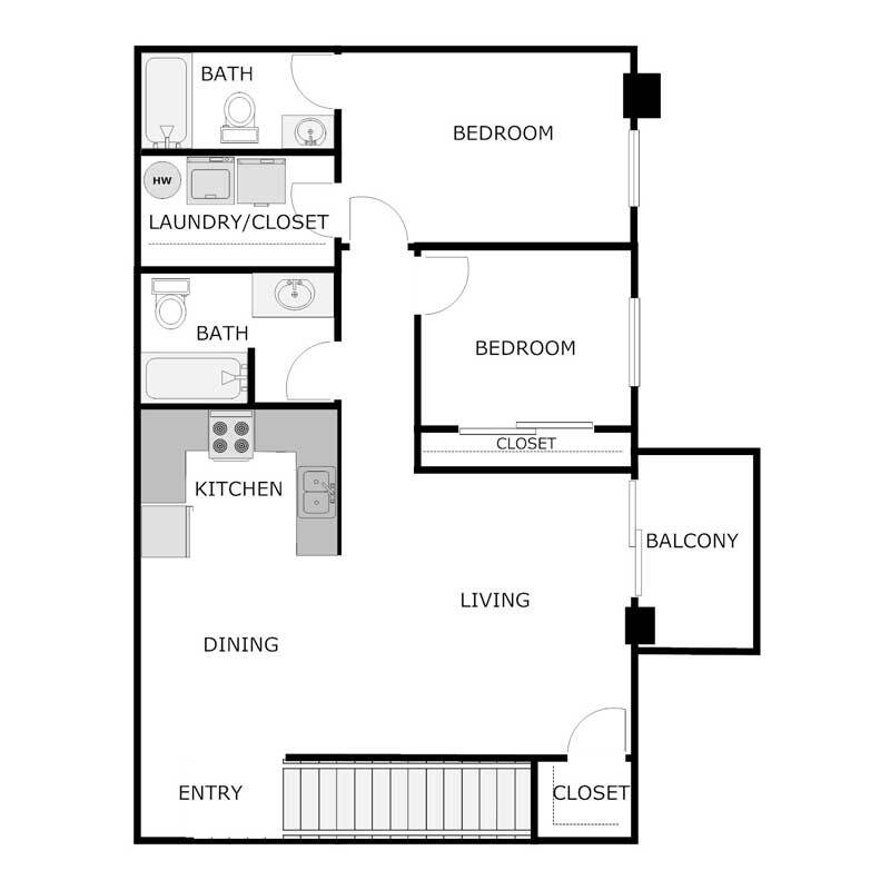 Floor Plan - Upper 2 bed 2 bath