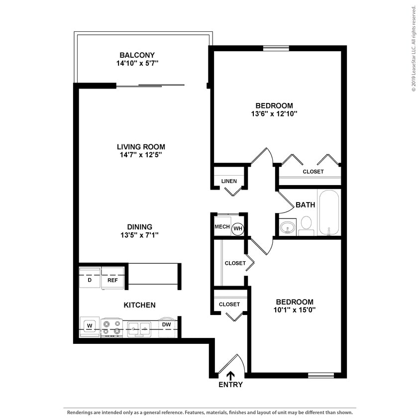 Floor Plan - 2 Bed 1 Bath
