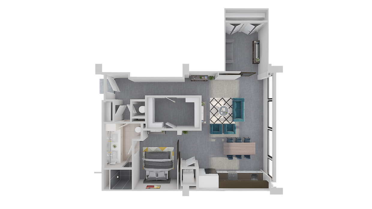 Floor Plan - B1 - 1 Bedroom 1 Bath + Den