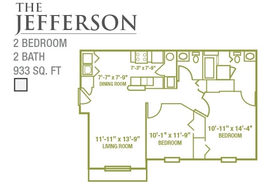 Floor Plan - 2BD 2BA Colorado 933 sq ft-3rd floor (Non-Premium)