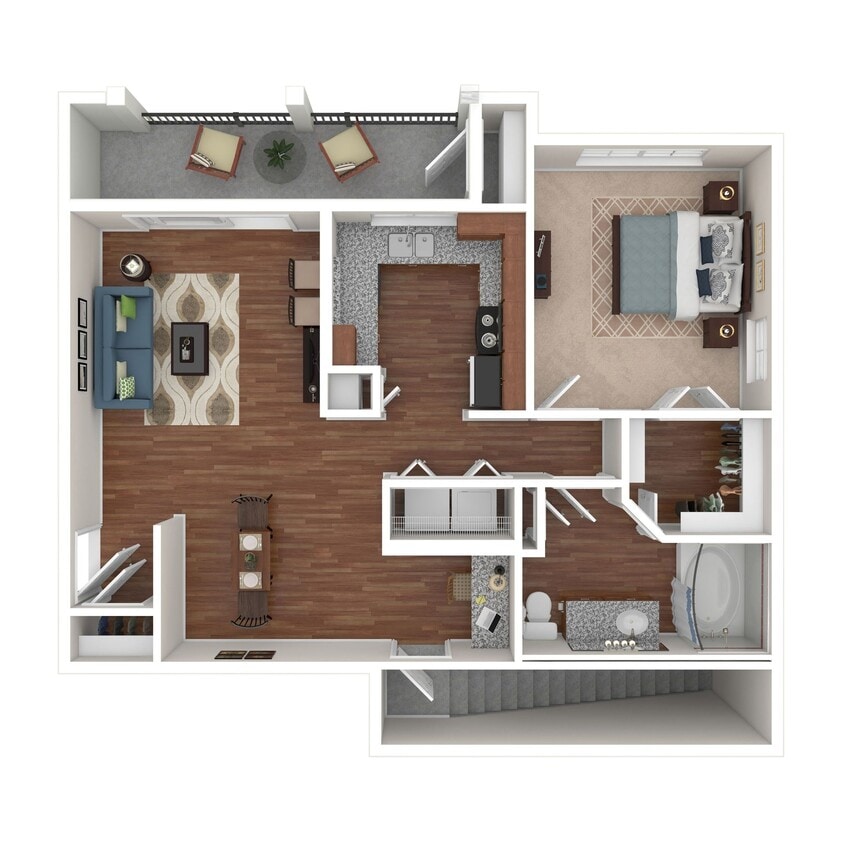 Floor Plan - 1 Bed 1 Bath 874 SqFt (766 Net) 