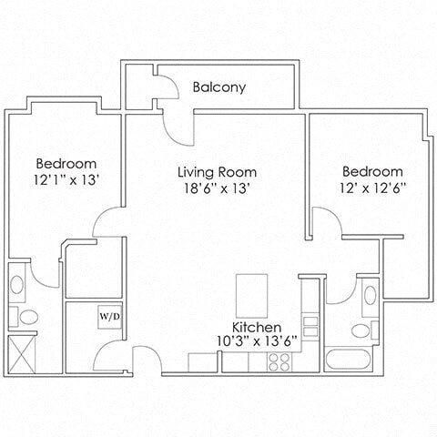 Floor Plan - 2 Bed, 2 Bath - B10 1200 SF