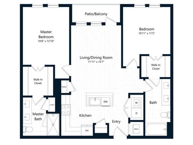 Floor Plan - Two Bedroom Two Bath (1119 SF)