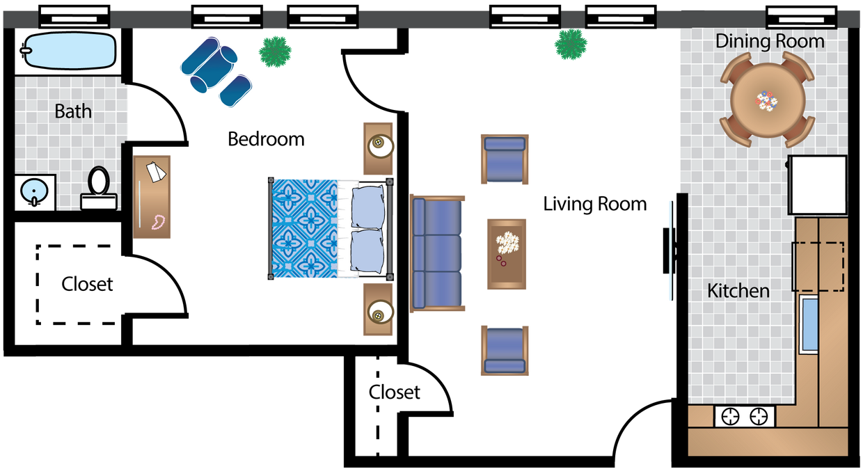 Floor Plan - Renovated 1 Bedroom 02A Tier