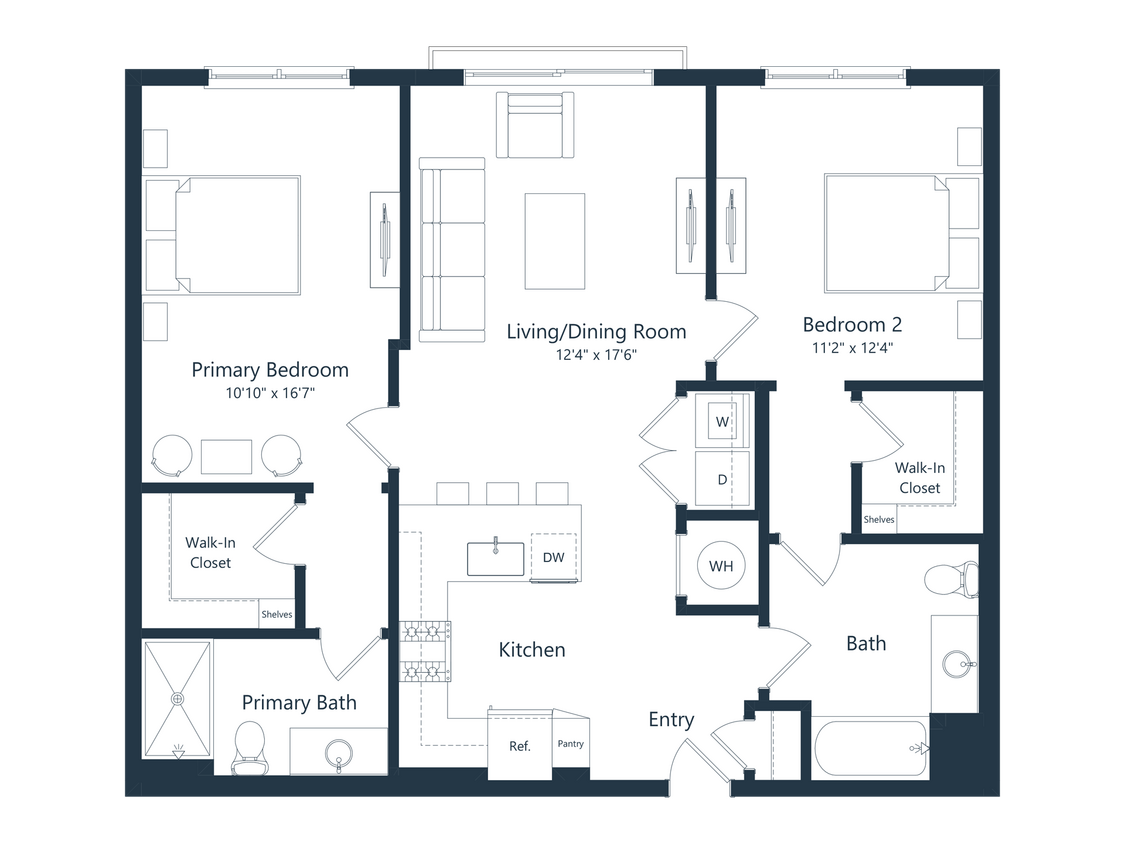 Floor Plan - C2 | 2 Bed | 2 Bath