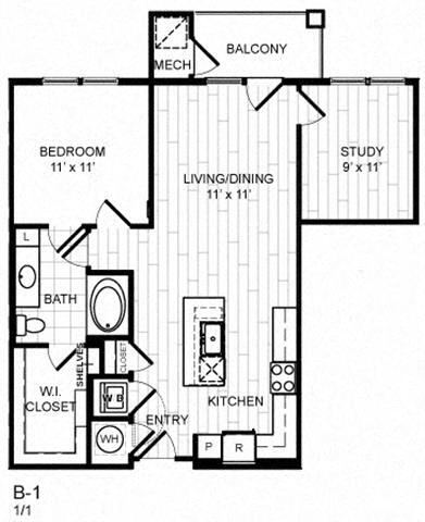 Floor Plan - 1 Bed, 1 Bath - B1