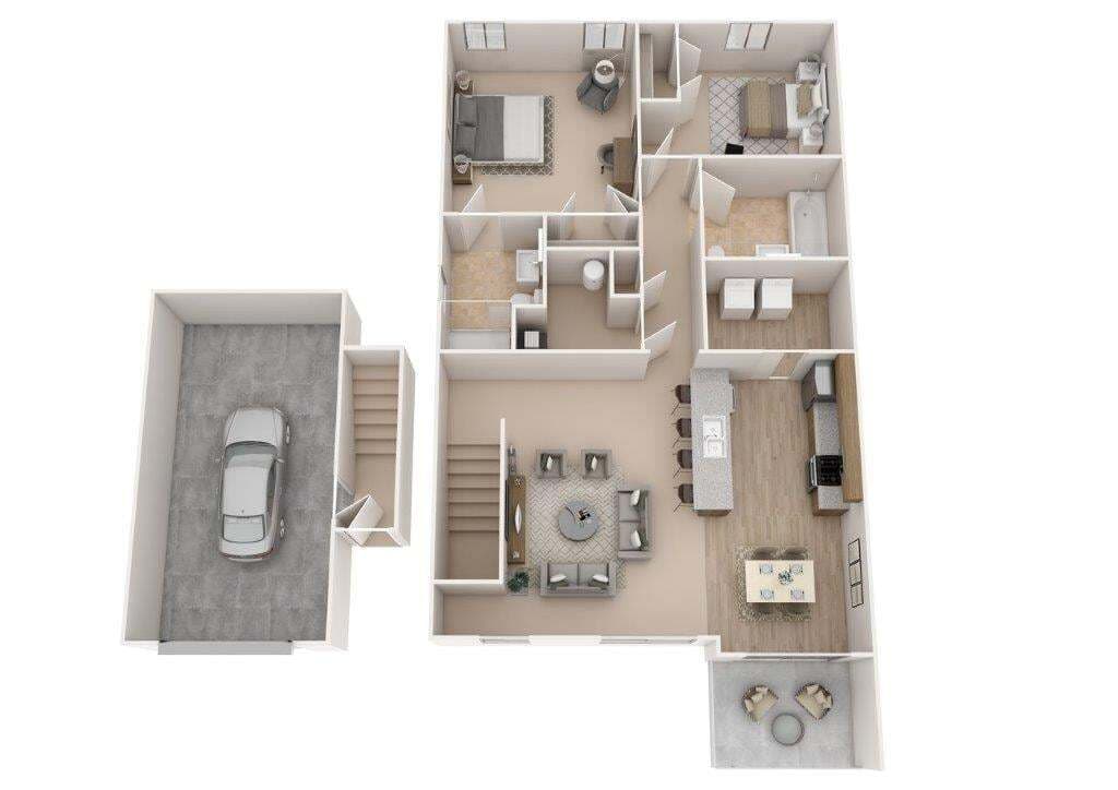 Floor Plan - Two Bedroom 2 Bath- Upper Level w/ Garage