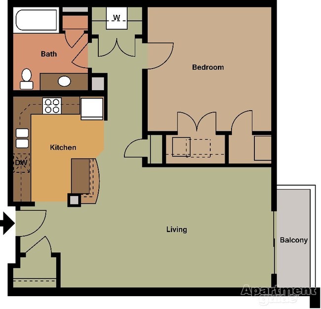 One Bed - B2 Floor Plan - Van Buren Place