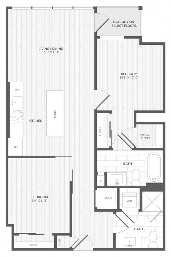 Floor Plan - 2 Bed/2 Bath-A East Medley