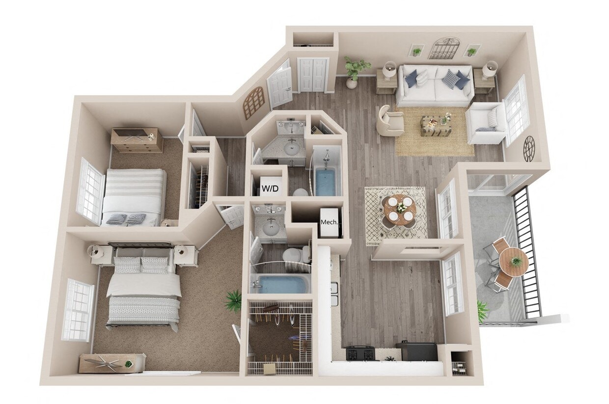Floor Plan - 2 Bed 2 Bath - Sequoia Renovated