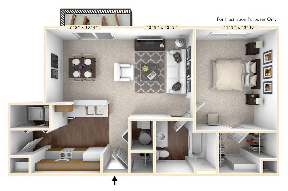 Floor Plan - The Salisbury 1 BR 1 BA