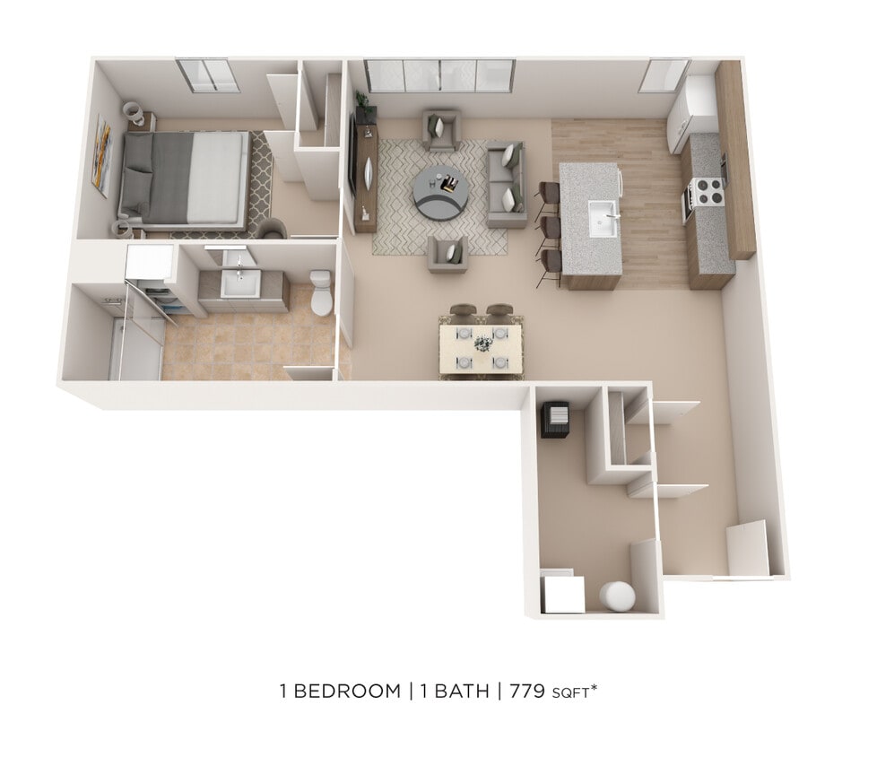 Floor Plan - One Bedroom- 779 sqft