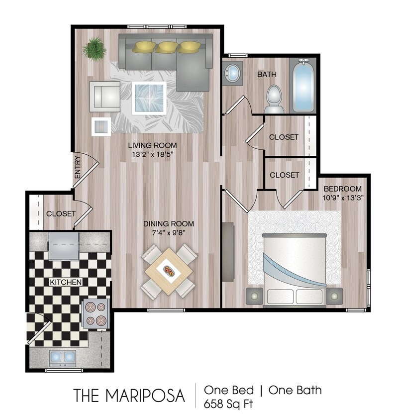 658 sq ft - The Mariposa Renovated (Garden)