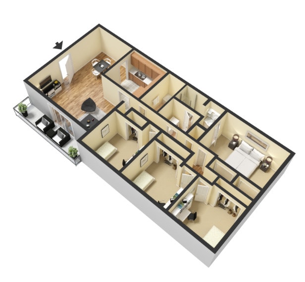 Floor Plan - 4 Bedroom, 2 Bathroom