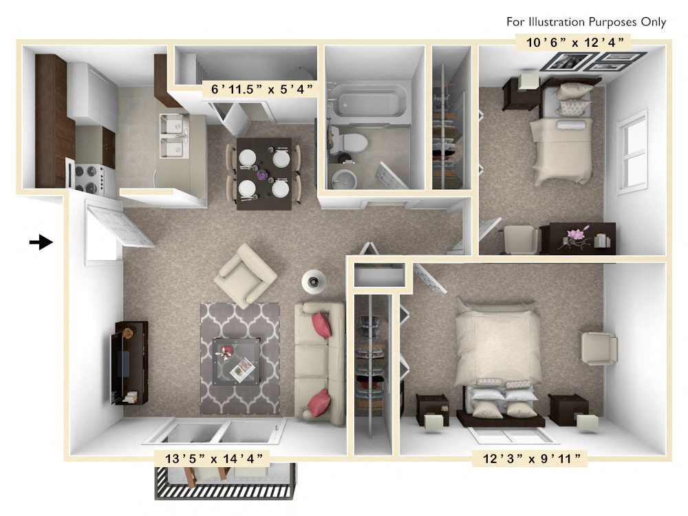 Floor Plan - The Poplar 2 BR 1 BA