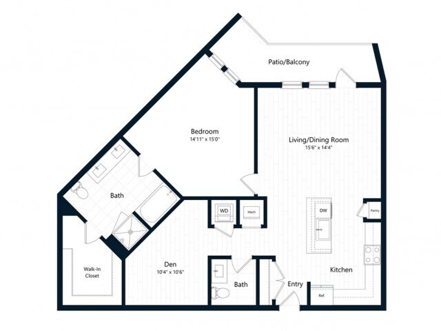 Floor Plan - One Bedroom One Bath Den (1068 SF)