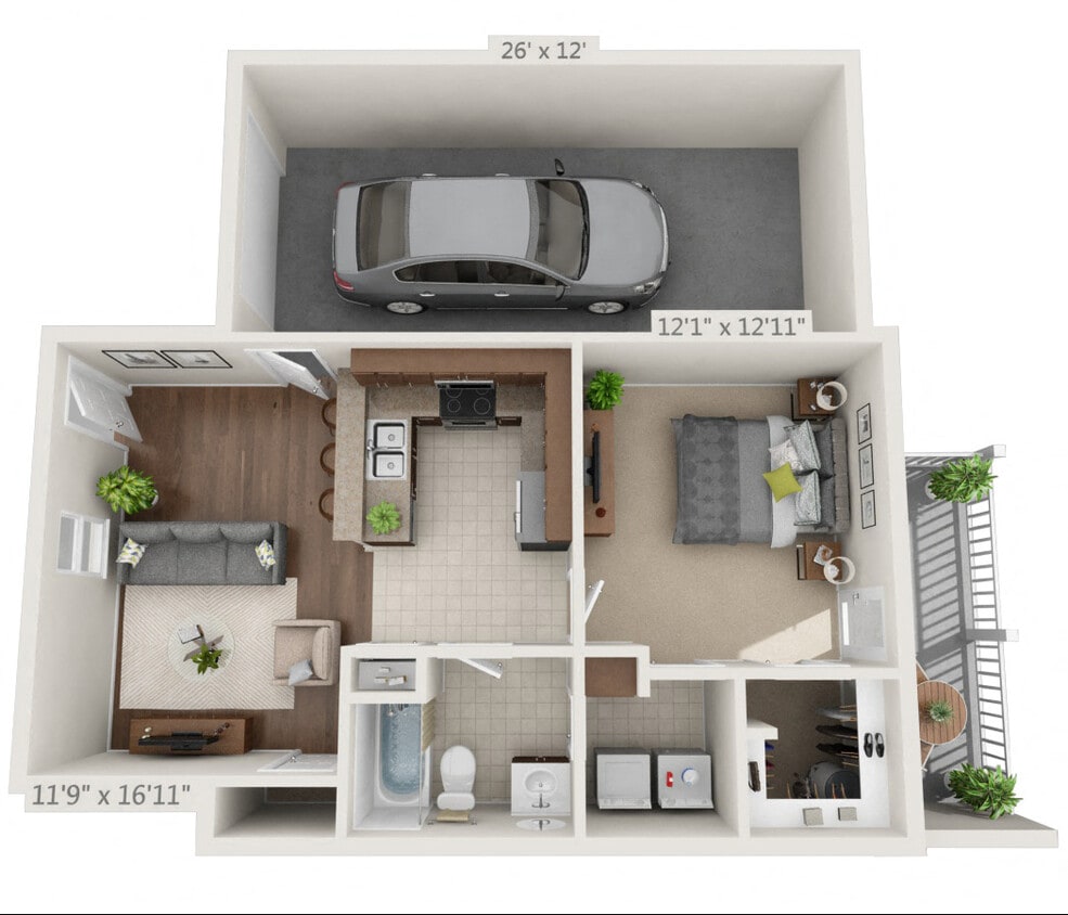Floor Plan - 1 Bedroom with Main Level Garage