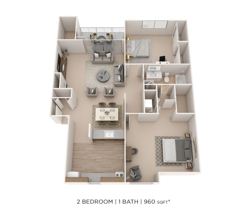 Floor Plan - Two Bedroom- 960 sqft
