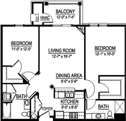 Floor Plan - Washington - 2 Bed, 2 Bath
