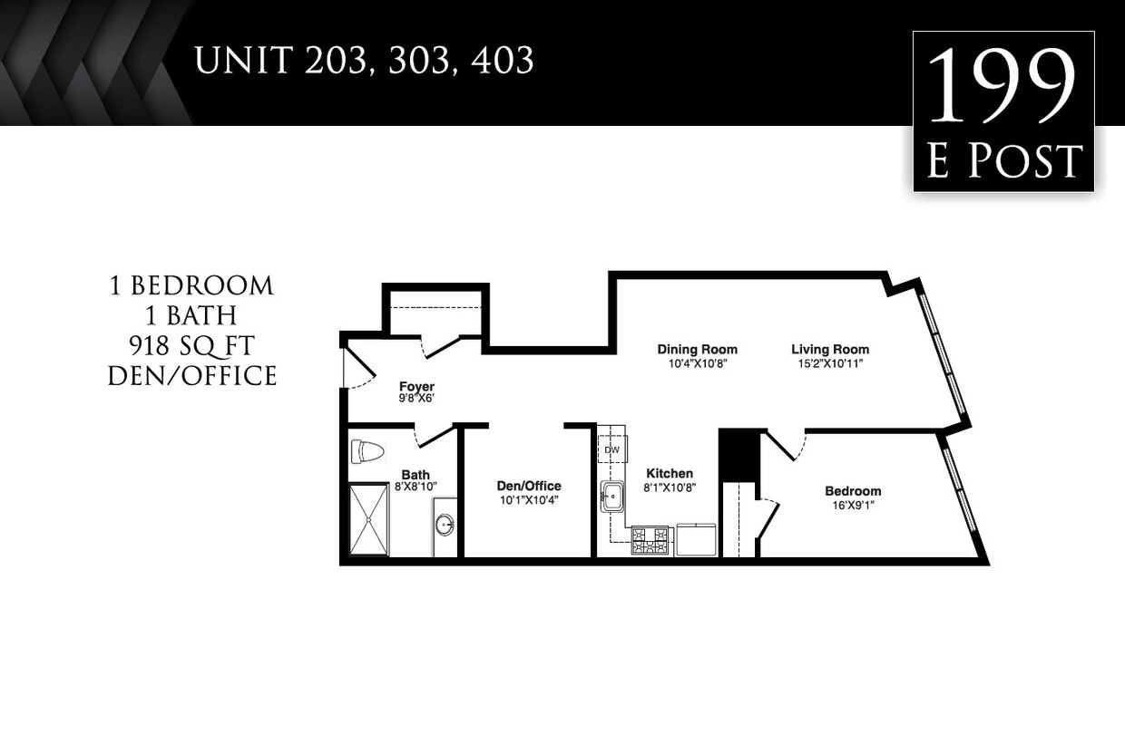 Floor Plan - 1 Bed, 1 Bath