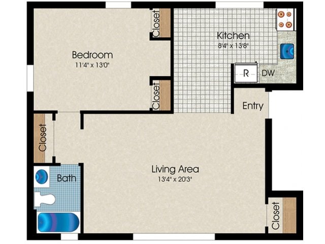 1 Bedroom, 1 Bath 700 sq.ft. - Standard One Bedroom