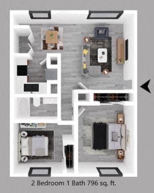 Floor Plan - Two Bedroom One Bath - The Nexus