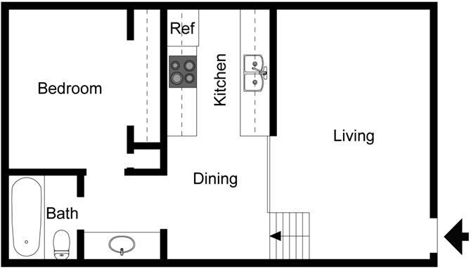 Floor Plan - 1 Bedroom 1 Bath Split Level