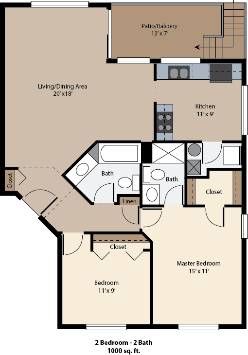 Floor Plan - 2 Bedroom 2 Bath 
