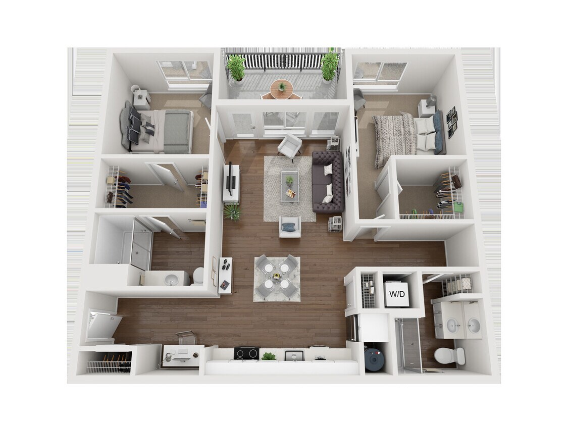 2BR, 2BA Cosmic 3D Floorplan - 2x2 Cosmic