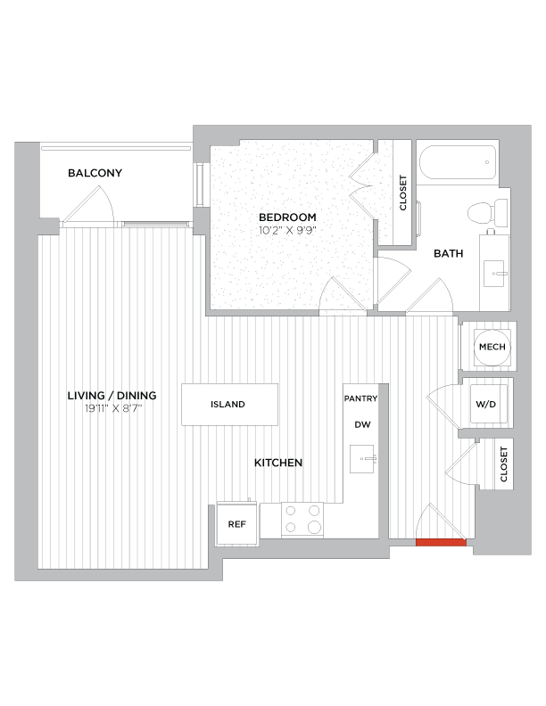 Floor Plan - 1 Bed/1 Bath-A07 West