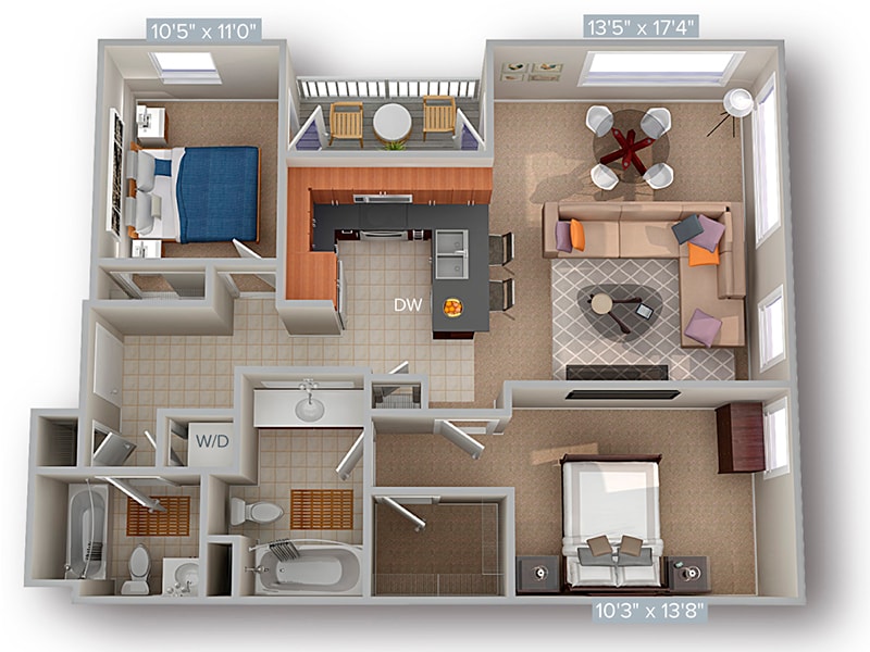 Floor Plan - 2 Bed 2 Bath 1022
