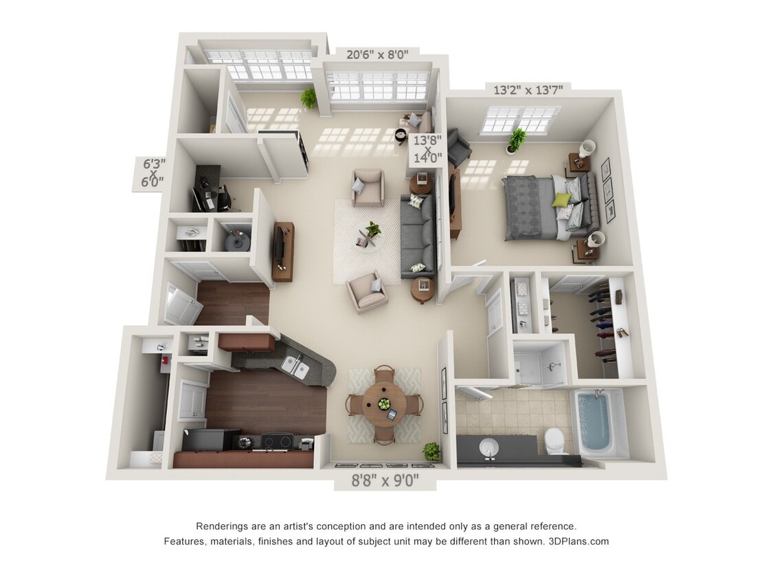 Floor Plan - One Bedroom with a Sunroom