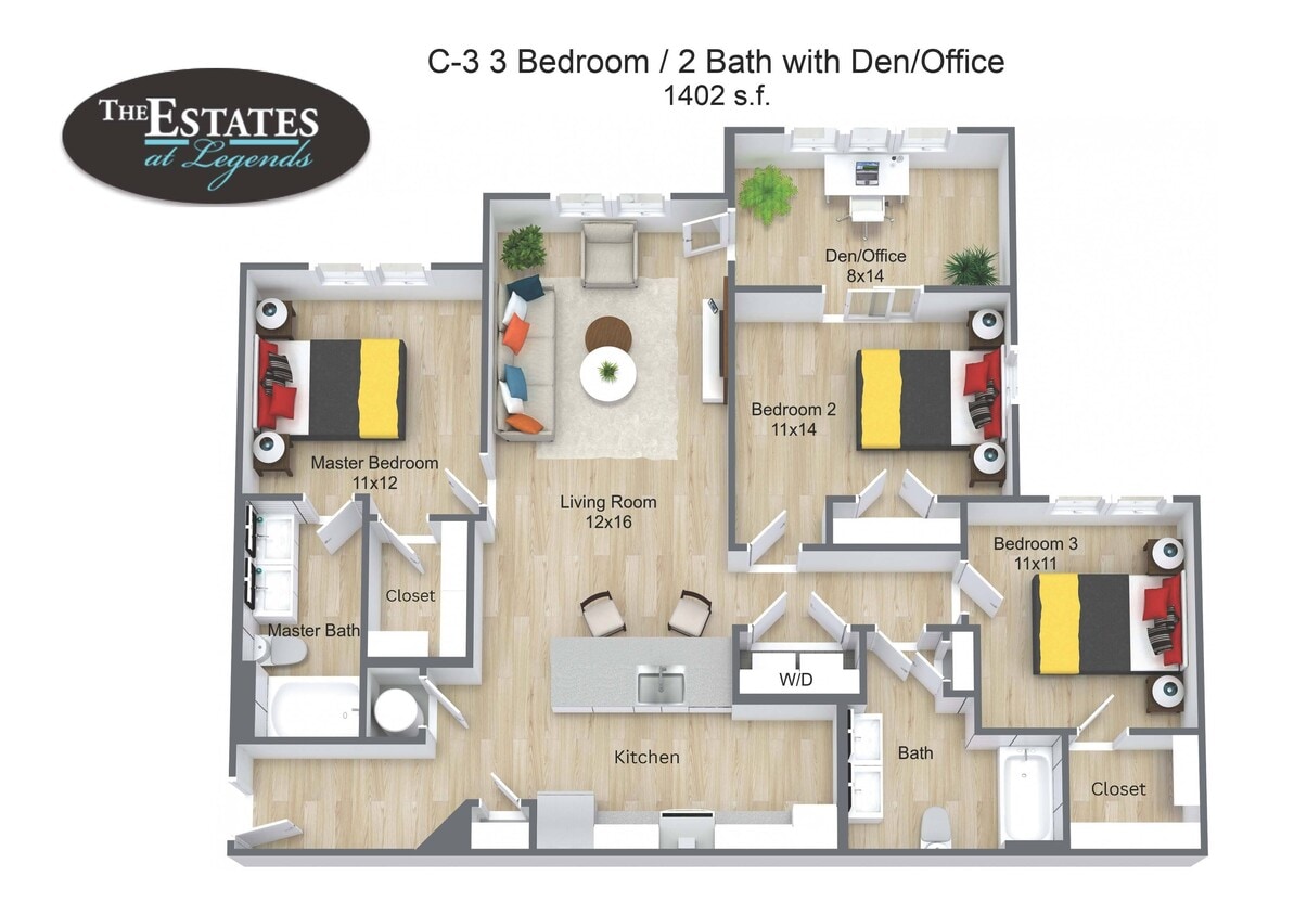 Floor Plan - C-3 - 3 Bedroom with Den/Office - Estates III