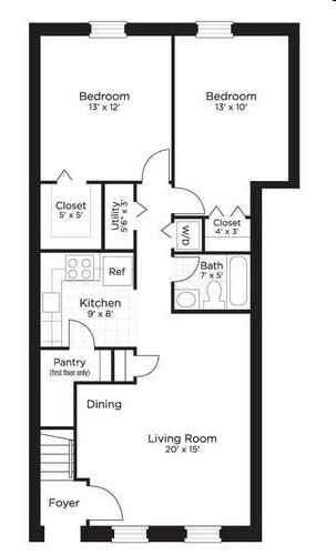 2BR/1BA - 2 Bedroom | 900sf