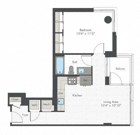Floor Plan - 1 Bed/1 Bath-F