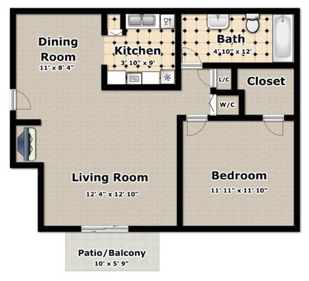 1BR/1BA - 1 Bedroom 1 Bathroom - A1