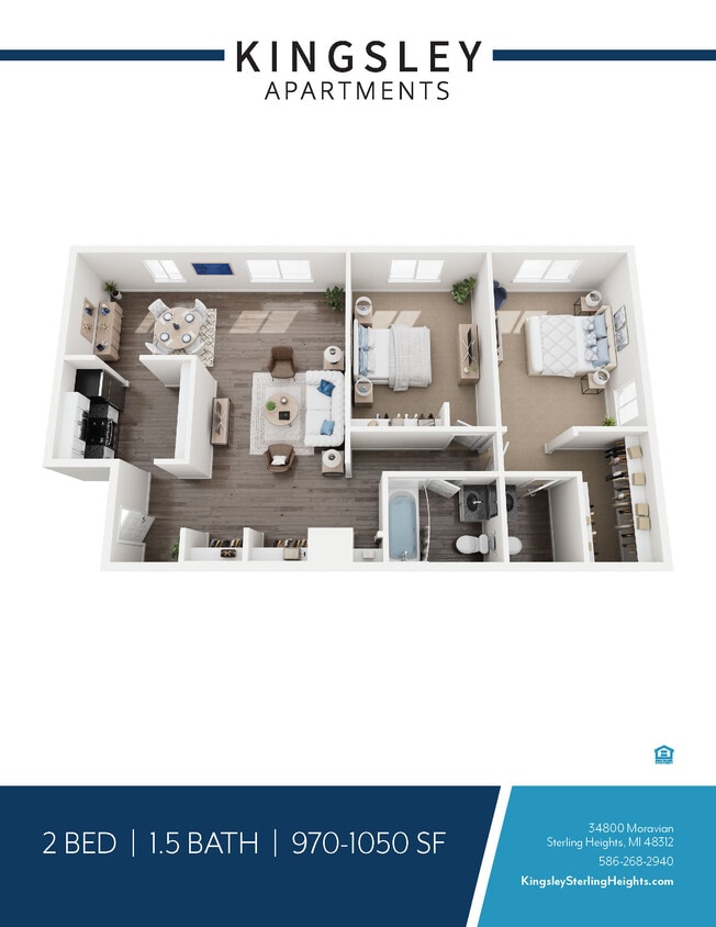 Floor Plan - 2 Bedroom 1.5 Bathroom Large