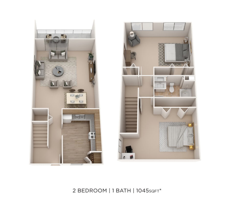 Floor Plan - Two Bedroom Townhome- 1,045 sqft