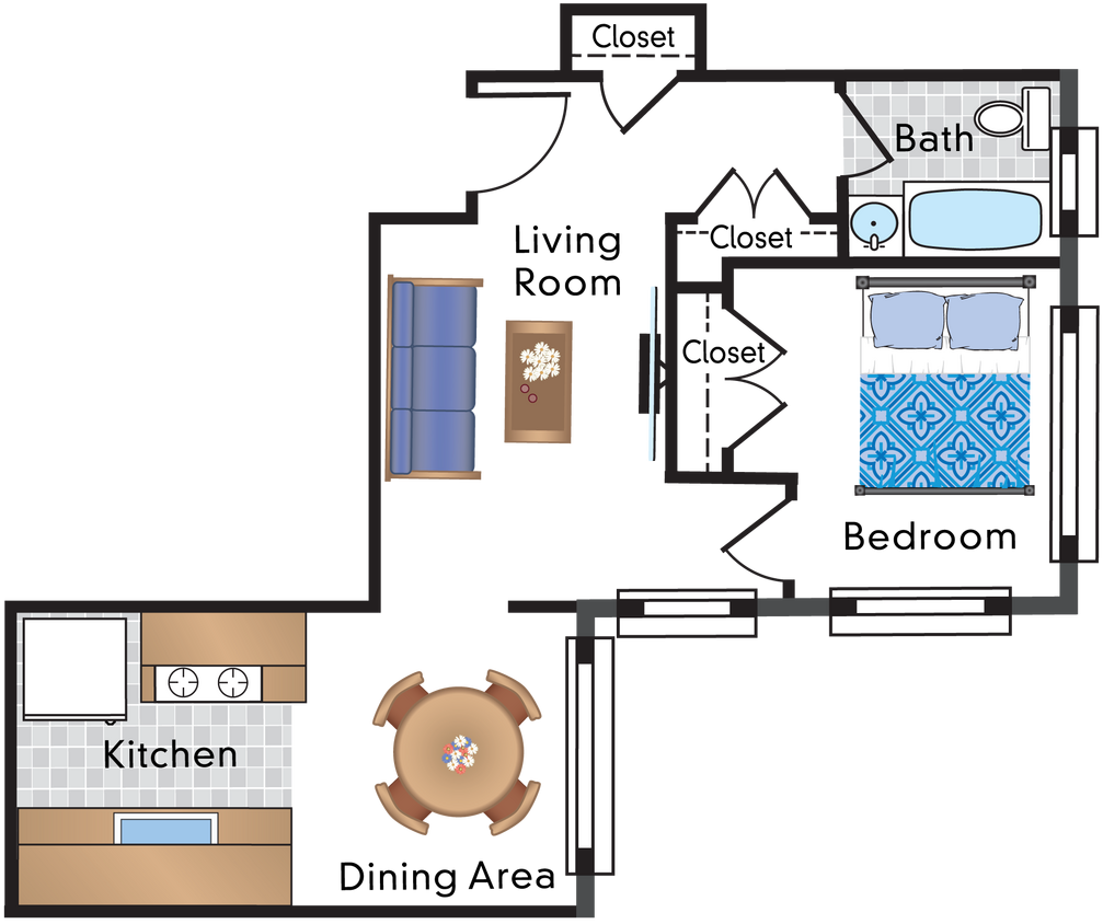 Floor Plan - Renovated 1 Bedroom 05A Tier 