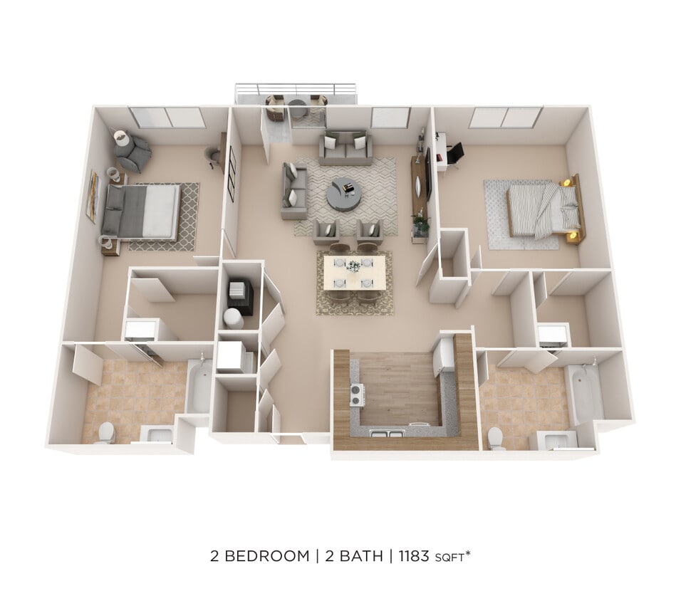 Floor Plan - Two Bedroom 2 Bath- 1183 sqft