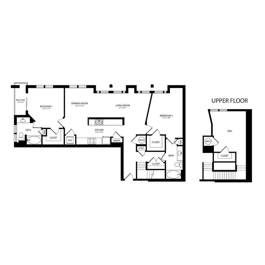 Floor Plan - 2 Bedroom + Loft, 1 Bath 1552 SF B10M
