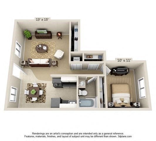 Floor Plan - 1 Bedroom 1 Bath