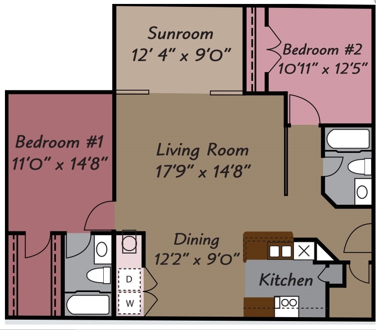 2BR/2BA - Two Bedroom-Two Bath w/sunroom 
