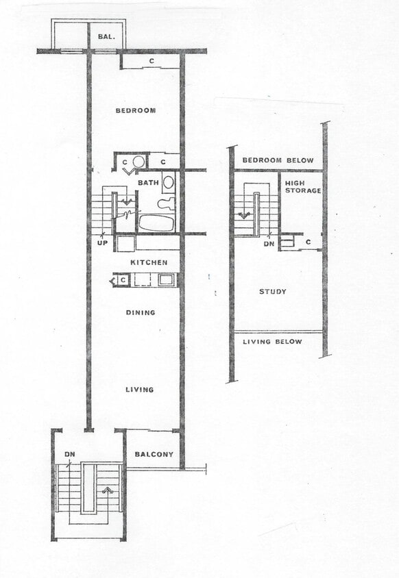 Floor Plan - One Bedroom with Loft, One Bath Townhome