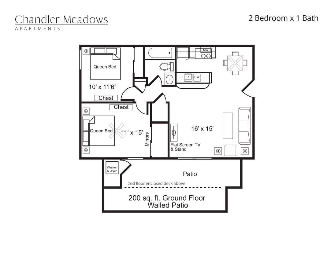 2 Bedroom, 1 Bath - 2x1
