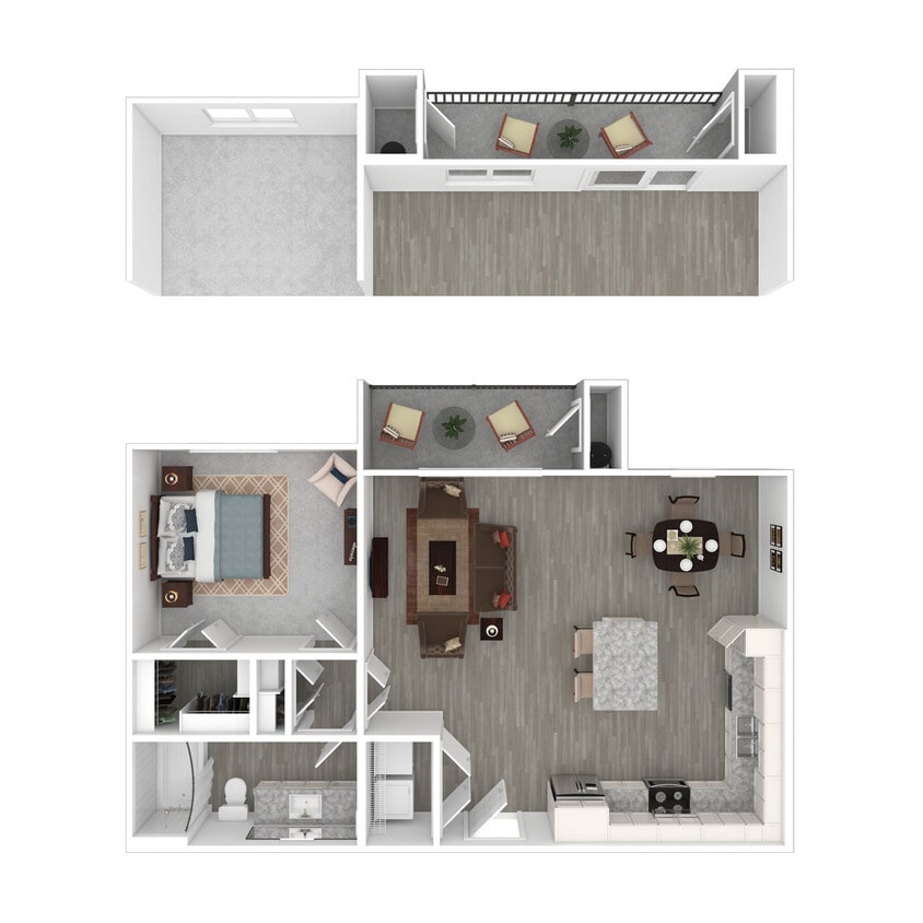 Floor Plan - 1 Bed 1 Bath 876 SF (768 Net)
